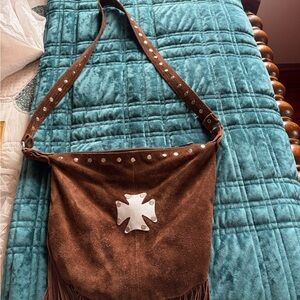 Brown Suede Fringe Shoulder Bag